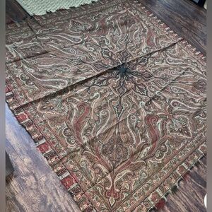 ANTIQUE VICTORIAN JACQUARD PAISLEY WOVEN WOOL SHAWL THROW TABLECLOTH 70” SQUARE